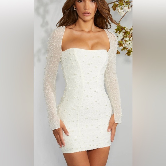 NWT Oh polly white dress with sleeves and corset style! - Picture 4 of 4